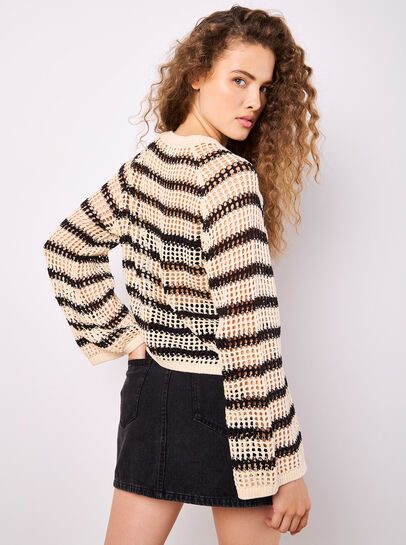 Stripe Mesh Knit Bell Sleeve Jumper