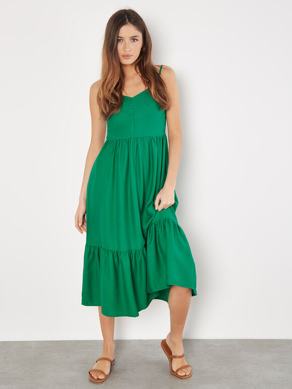 Pintuck Pleat Camisole Midi Dress, Green, large