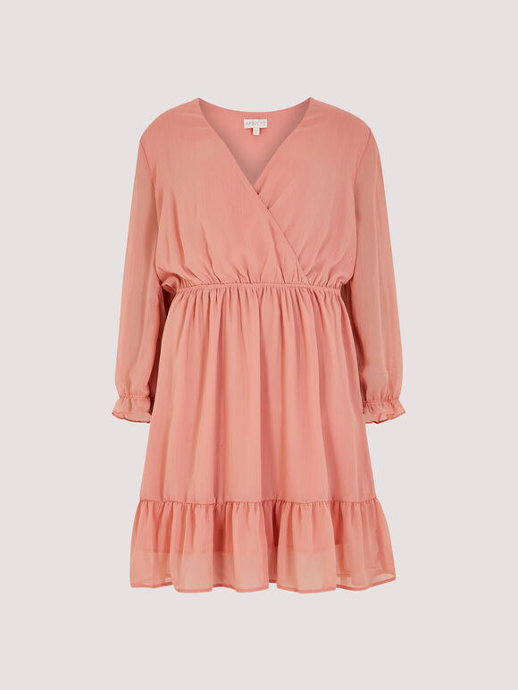 Crinkle Chiffon Wrap Mini Dress, Pink, large