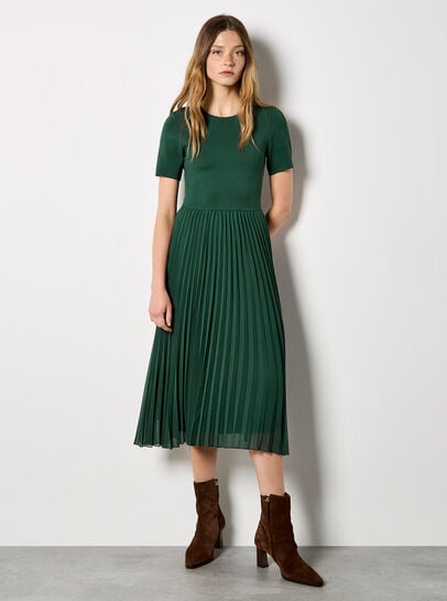 Rib Knit Chiffon Skirt Midi Dress
