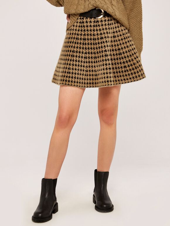 Dogtooth Mini Skirt, Stone, large