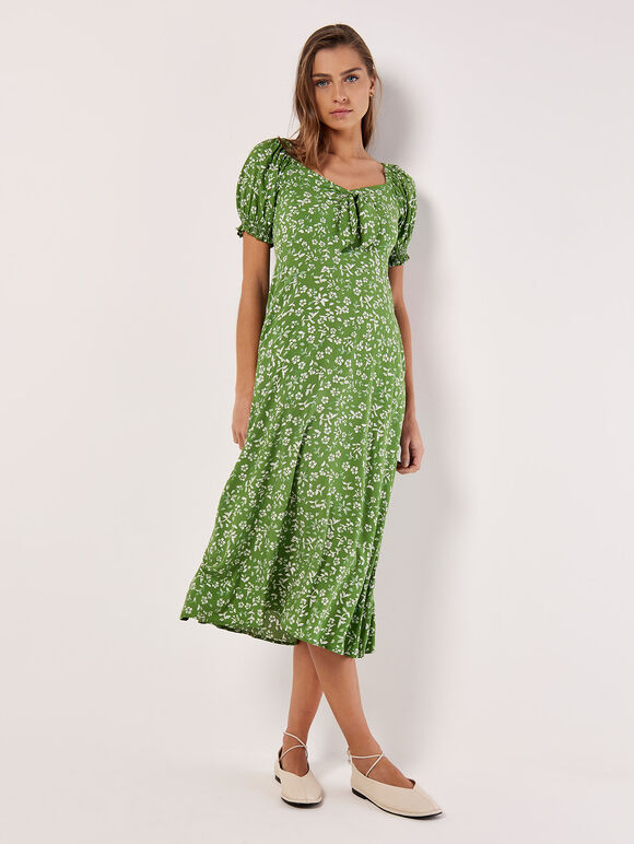 Sarasa Floral Bow Midi Dress, Green, large