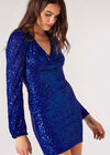 Sequin Wrap Bodycon Mini Dress, Blue, large