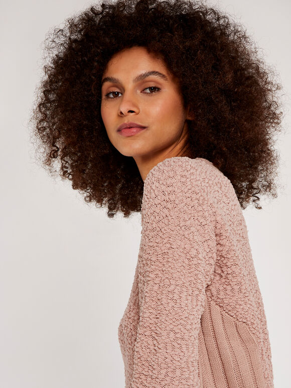 Textured Knit Jumper, Pink, large