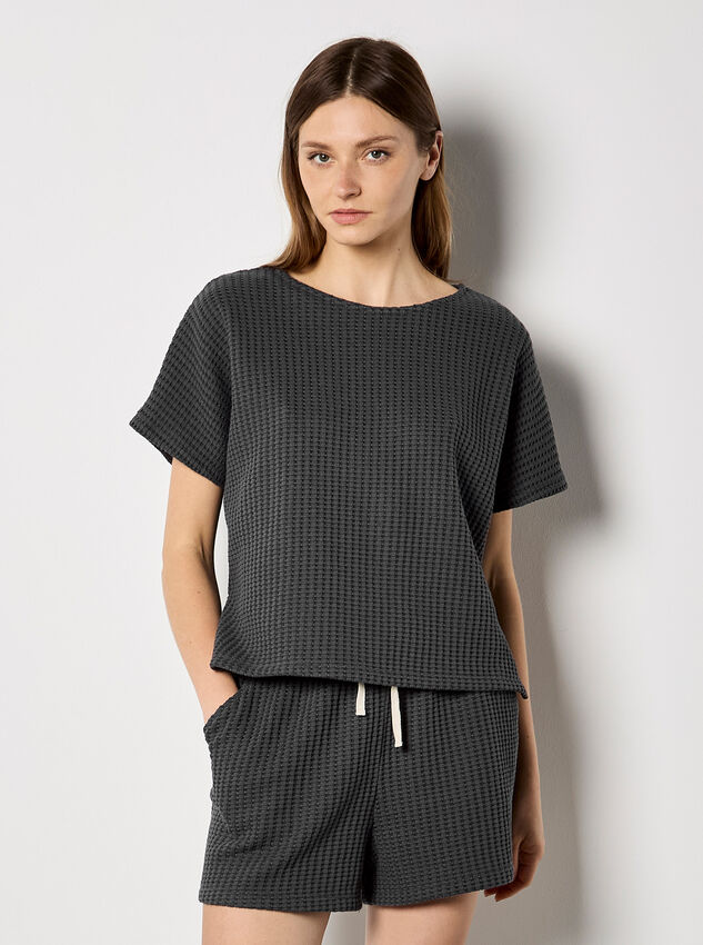 Waffle Knit Oversized T-Shirt, Dark Grey/Charcoal, large