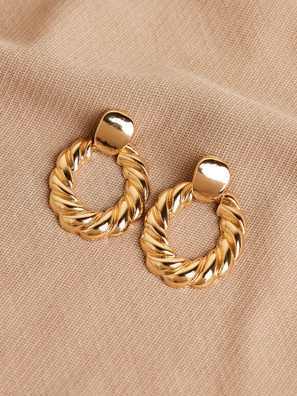 Gold Tone Twisted Hoop Earrings, Assorted, large