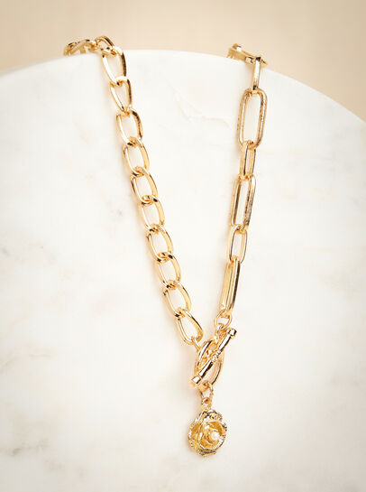 Gold Flower T-Bar Necklace