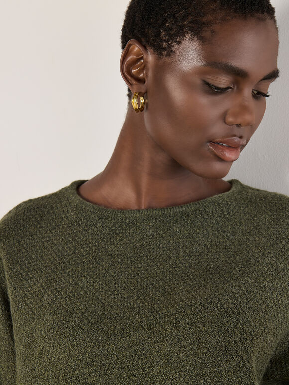 24K Gold Plated Curved Hoop Earrings, Gold, large