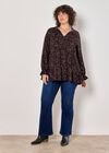 Curve Painterly Paisley Peplum Hem Top, Black, large
