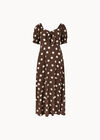 Polka Dot Bow Detail Midi Dress, Brown, large