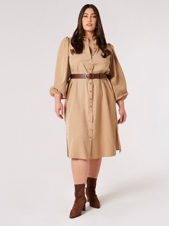 Curve Shirt Maxi Dress, Stone, large