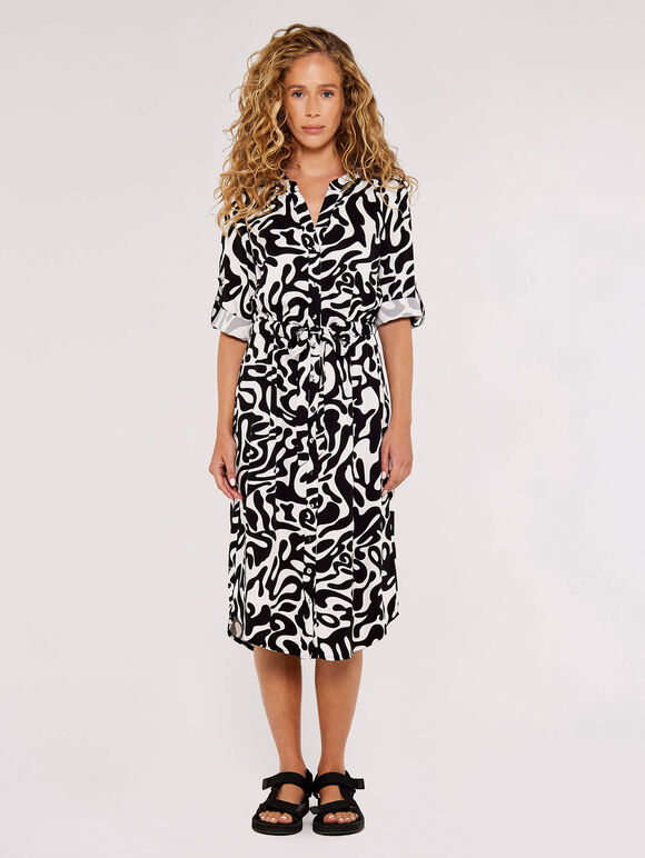 Swirl Drawstring Midi Dress, Cream, large
