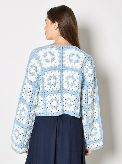 Hand-Knit Crochet Squares Cardigan