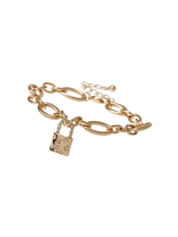 Moon Padlock Bracelet, Yellow, large