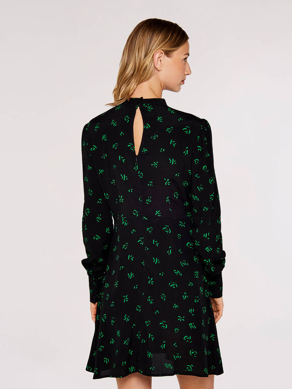 Scribble Print Empire Dress, Black, large