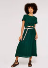 Rope Belt Cotton Midi Skirt, Green, large