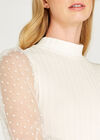Polkadot Puff Sleeve Ribbed Top, Cream, large