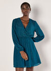 Chevron Shimmer Wrap Mini Dress, Teal, large