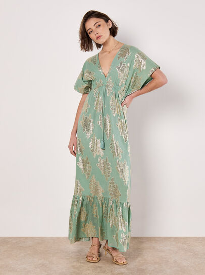 Gold Foil Floral Maxi Dress