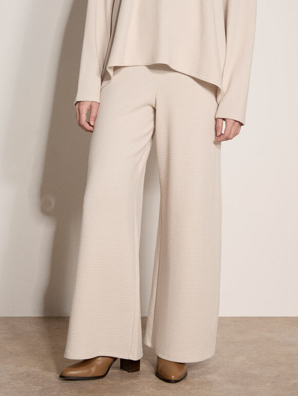 Waffle Jersey Knit Wide-Leg Joggers, Stone, large