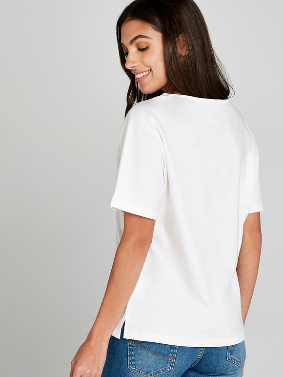 Cream Embroidered Seashell T-shirt, Cream, large