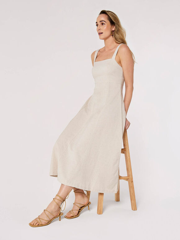 Panel Linen Midi Dress, Cream, large