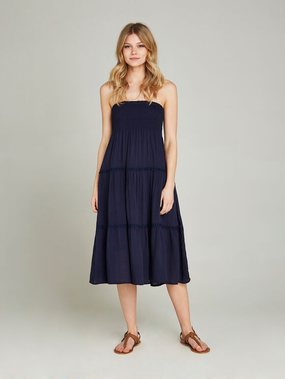 Pom Pom Trim 2in1 Dress, Navy, large
