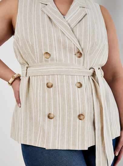 Curve Stripe Linen Blend Waistcoat