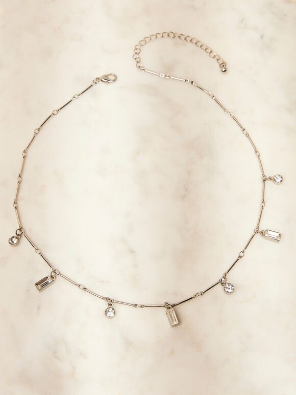 Silver Tone Gem Stone Pendant Necklace, Assorted, large