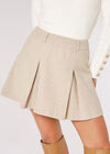 Pleated Herringbone Mini Skirt, Stone, large