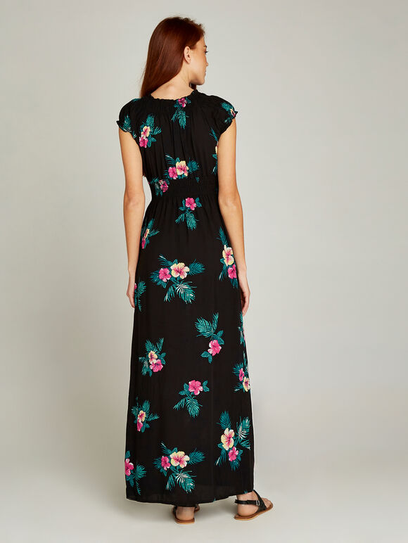 Fuchsia Tropical Smock Maxi Dress, Fuchsia, large
