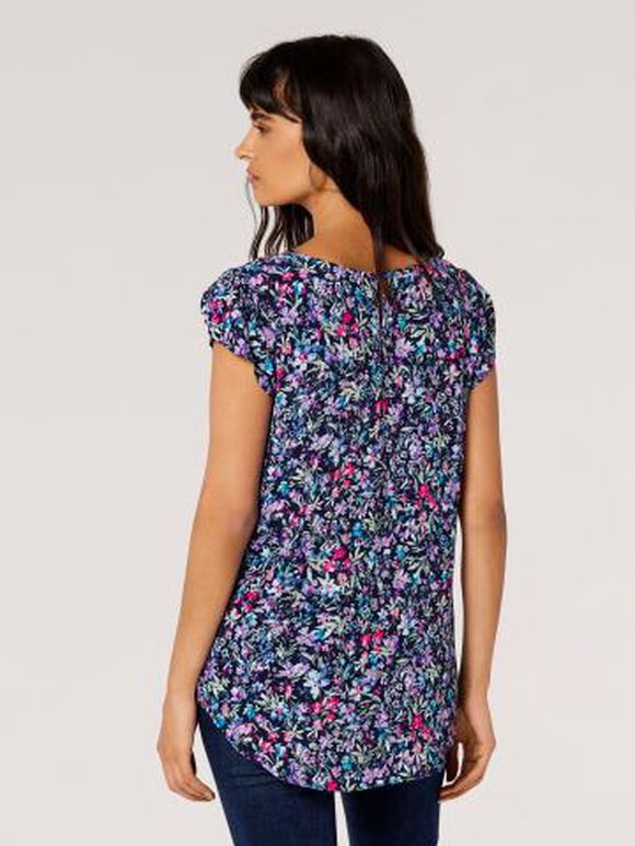 Garden Floral Top, Navy, large