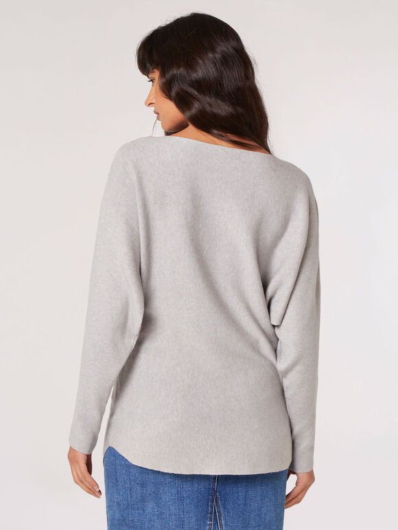Gem Embellished Batwing Jumper, Grey, large