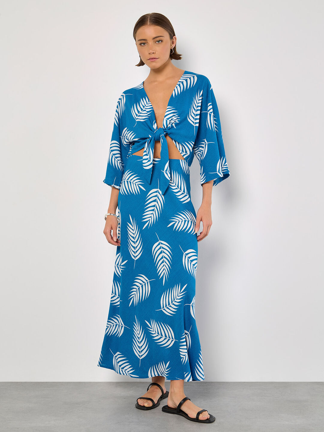 Blue Tropical Leaf Top & Skirt Co-ord