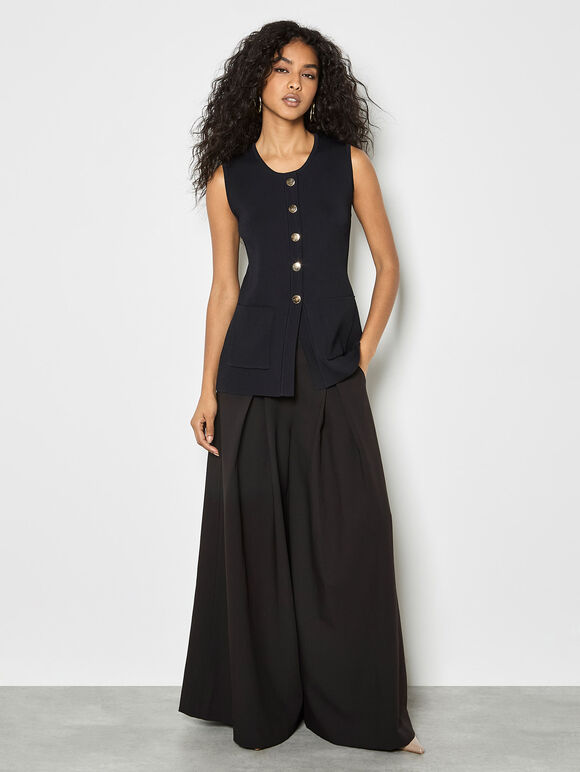 Ribbed Knit Waistcoat, Black, large