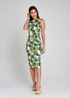 Palm Leaves Ruched Bodycon Dress, Green, large