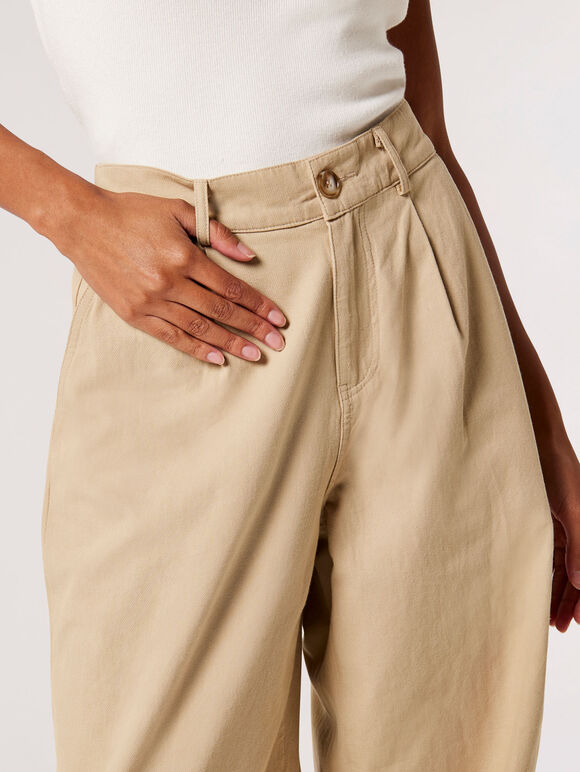 Twill Pleat Detail Trousers, Stone, large