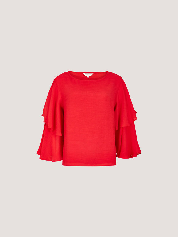 Layered Sleeve Top, Red, large