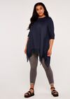 Curve Waterfall Hem Roll Sleeve Top, Navy, large