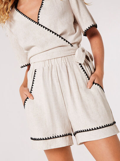 Stitch Detail Linen Blend Shorts
