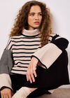 Mixed Stripe Oversized Chunky Jumper, Stone, large