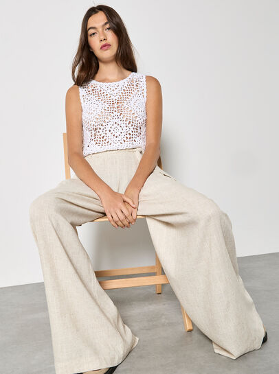 Wide-Leg Linen Blend Trousers
