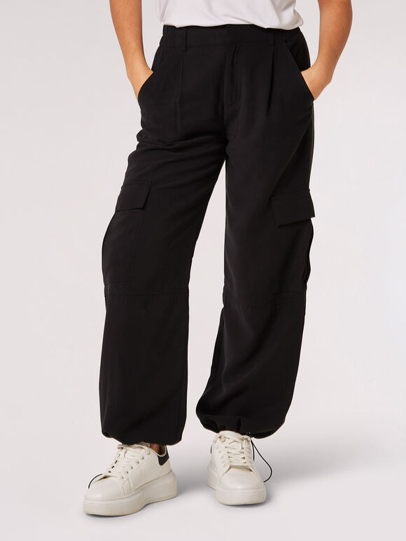 Soft Touch Twill Relaxed Cargo Trousers, Black, large