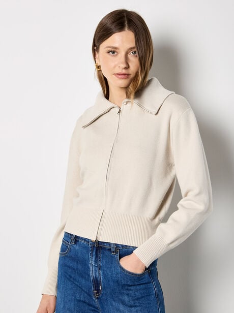 Double Zip Ribbed Knit Cardigan