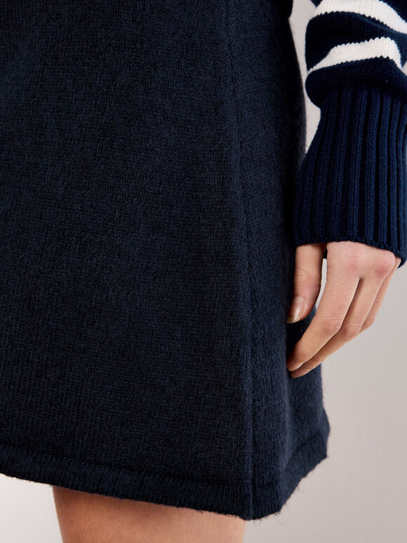 Knitted A-Line Mini Skirt, Navy, large