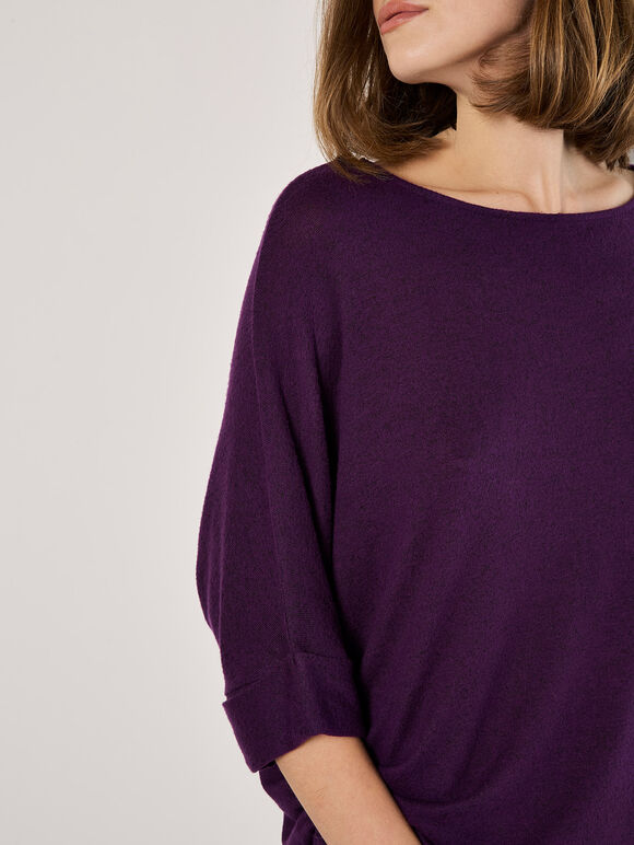 Soft Touch Drawstring Knit Top, Purple, large