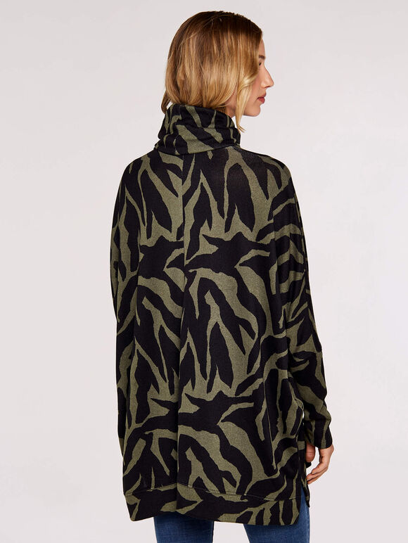 Zebra Print Oversized Tunic, Khaki, large