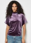 Velvet Ruched Side Top, Purple, large