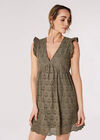 V-Neck Anglaise Mini Dress, Khaki, large