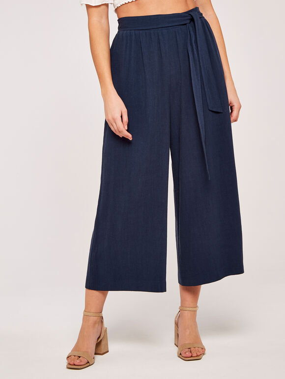 Tie Waist Culottes, Navy, large